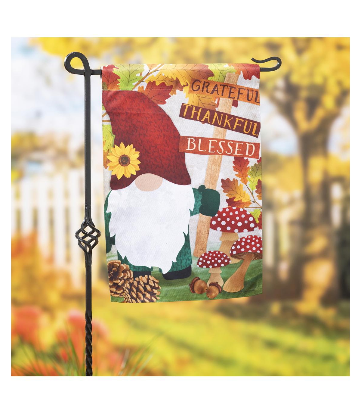 Grateful Fall Gnome Garden Suede Flag
