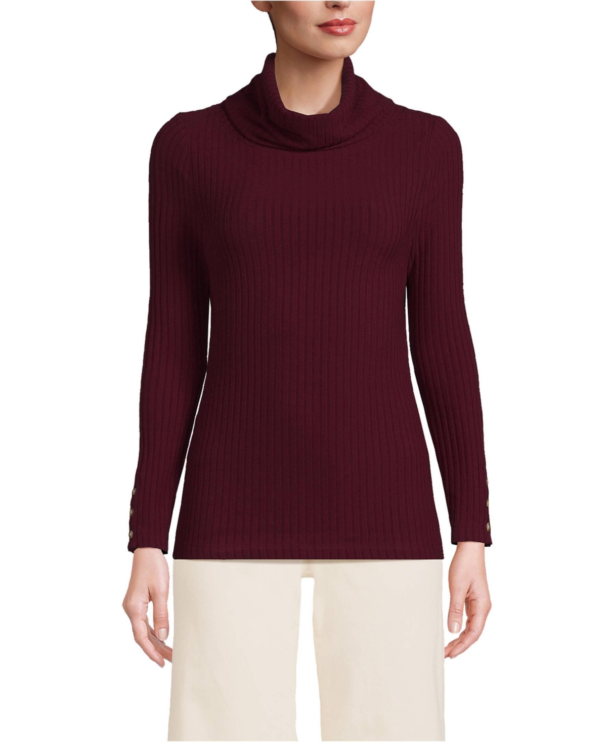 Women's Long Sleeve Wide Rib Cowl Neck Tee - Pale petal