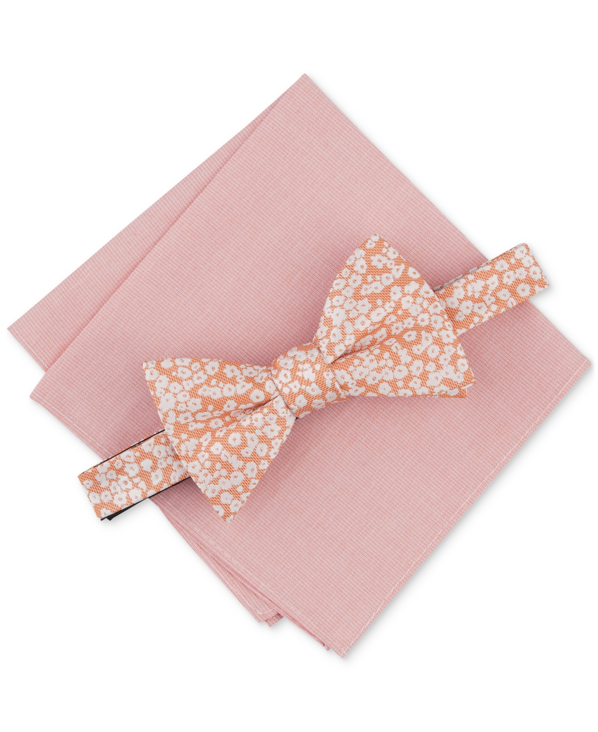 Men's Brennan Floral Bow Tie & Solid Pocket Square Set, Created for Macy's - Melon