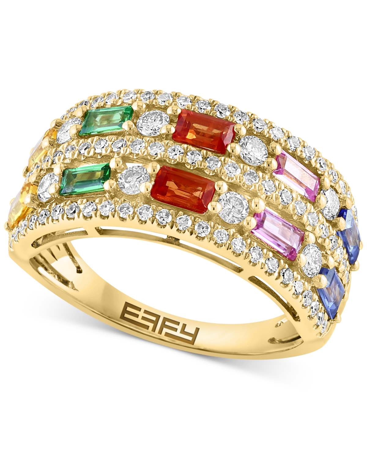 Effy Collection Effy Multi-gemstone (7/8 Ct. T.w.) & Diamond (5/8 Ct. T.w.) Double Row Statement Ring In 14k Gold In Yellow Gold