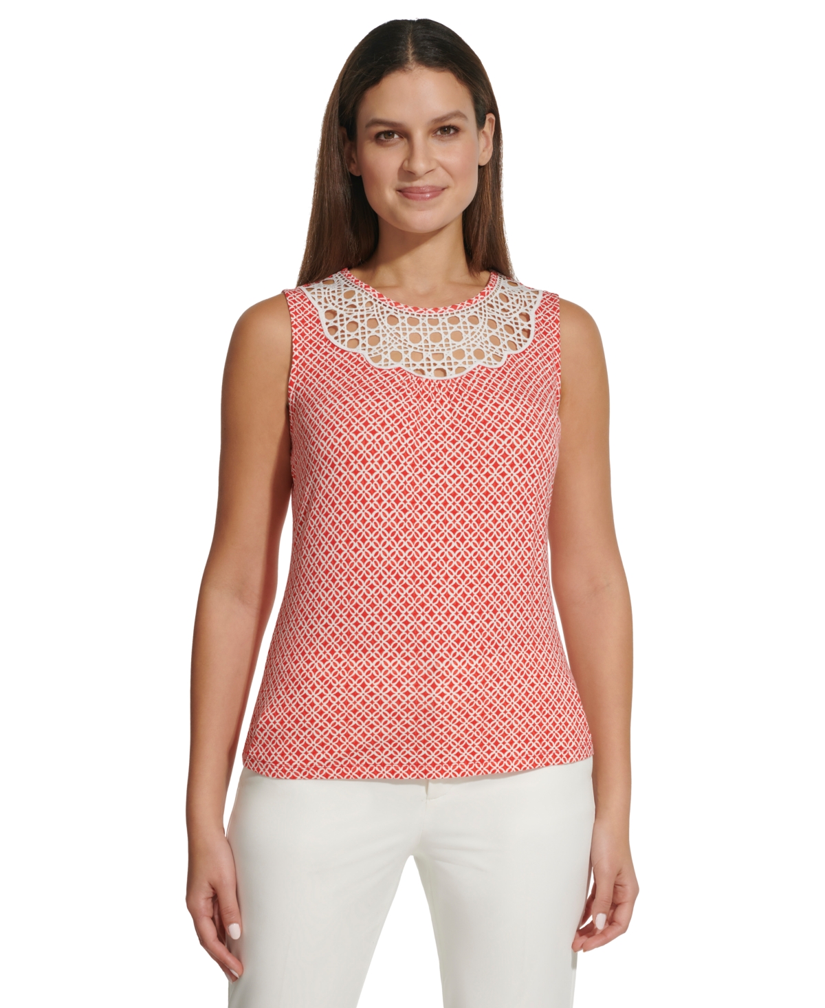 Tommy Hilfiger Women's Geometric-print Sleeveless Top In Risk Red M