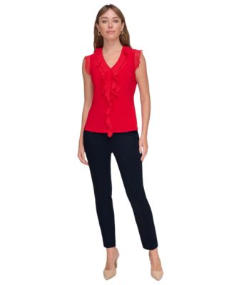 Women's Ruffled Mixed-Media Top