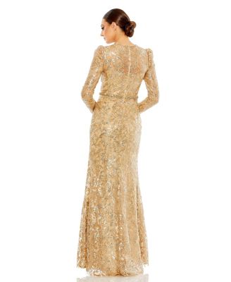 Women's Embellished High Neck Long Sleeve Gown