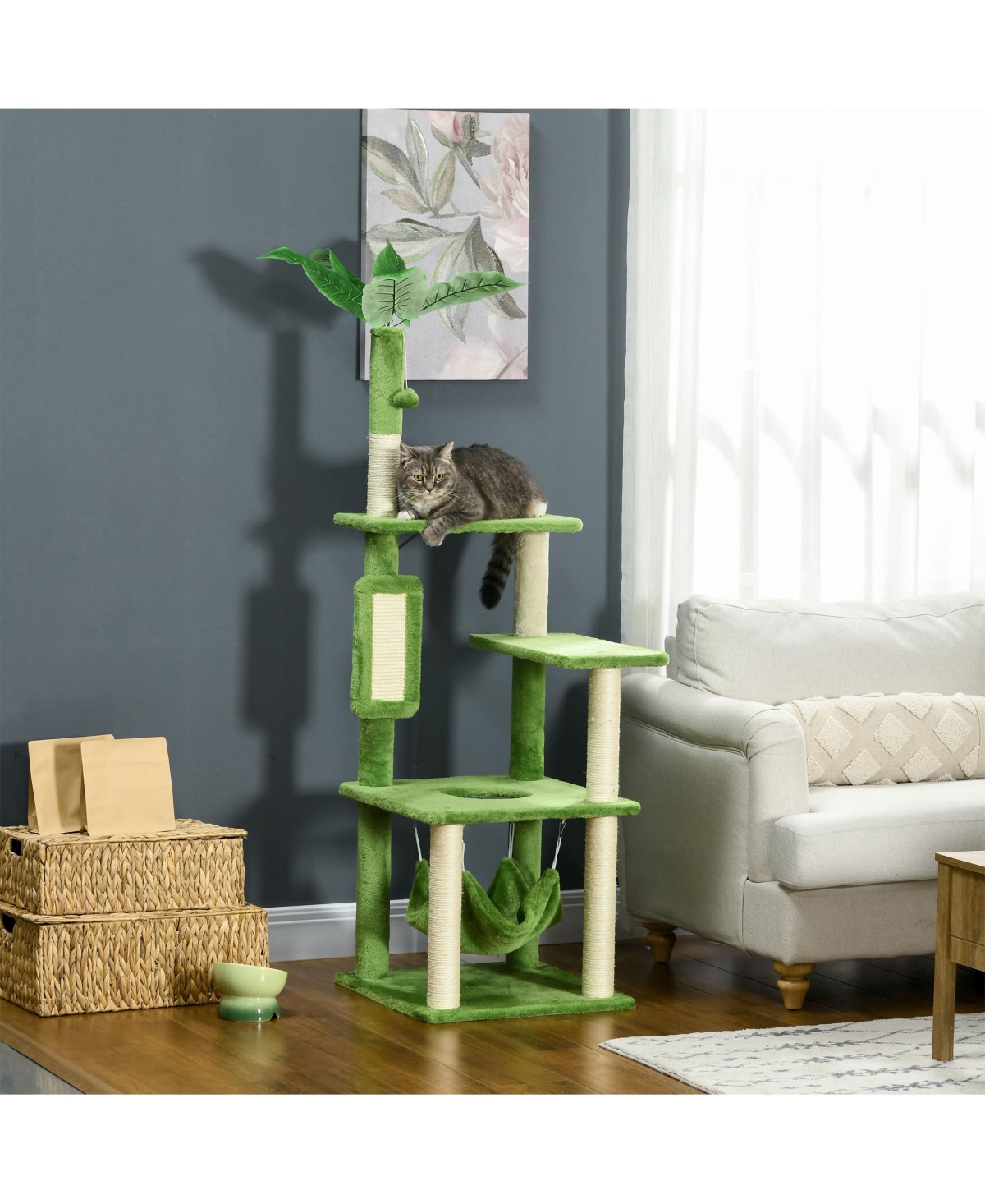 Paw Hut Cat Tree for Indoor Cats with Hammock, Cat Tower, Green - Green