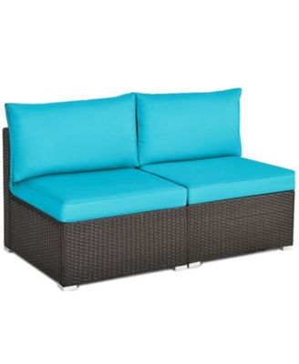 2 Pieces Patio Rattan Armless Sofa Set with 2 Cushions and 2 Pillows