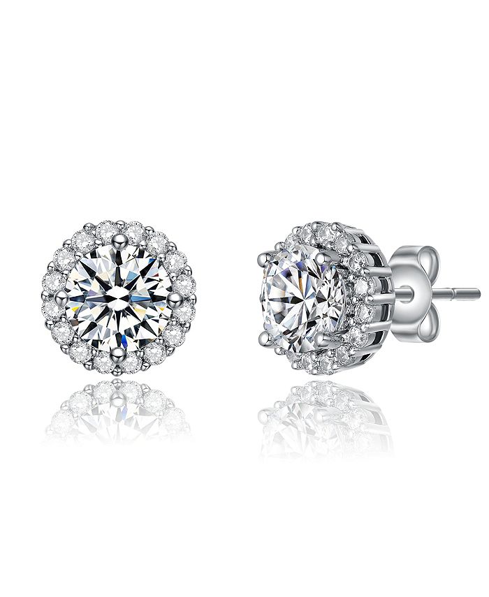Rachel Glauber Elegant Round Stud Earrings with Clear Round Cubic ...
