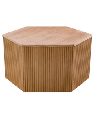 Honey 29.5" Solid Wood Frame Fluted Hexagon Coffee Table