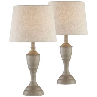 Claude Rustic Farmhouse Accent Table Lamps 21" High Set of 2 Beige Washed Linen Drum Shade for Bedroom Living Room Bedside Nightstand