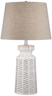 Helene Country Cottage Table Lamp Ceramic Rustic 26" High Cream White Glaze Tan Linen Tapered Drum Shade Decor for Living Room Bedroom House Bedside Home (Color May Vary) - 360 Lighting