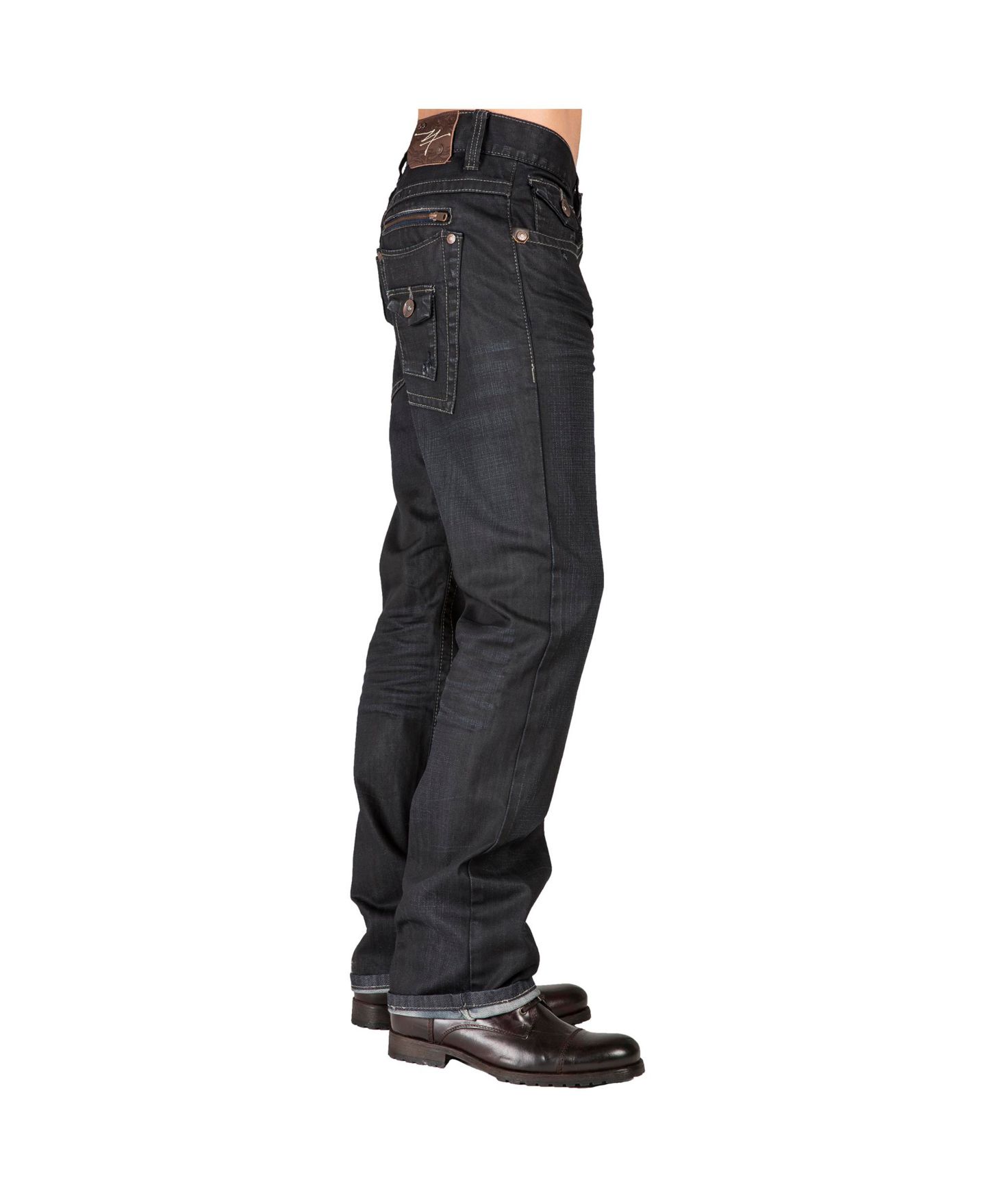 Мужские джинсы Level 7 Relaxed Straight Leg Premium Denim Jeans Black Coated Throwback Style Zipper Trim Pockets, цвет: Синий — фото 2