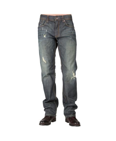 Мужские джинсы Level 7 Relaxed Straight Distressed Vintage like Tint & Whisker Denim Jeans, цвет: Тёмный синий