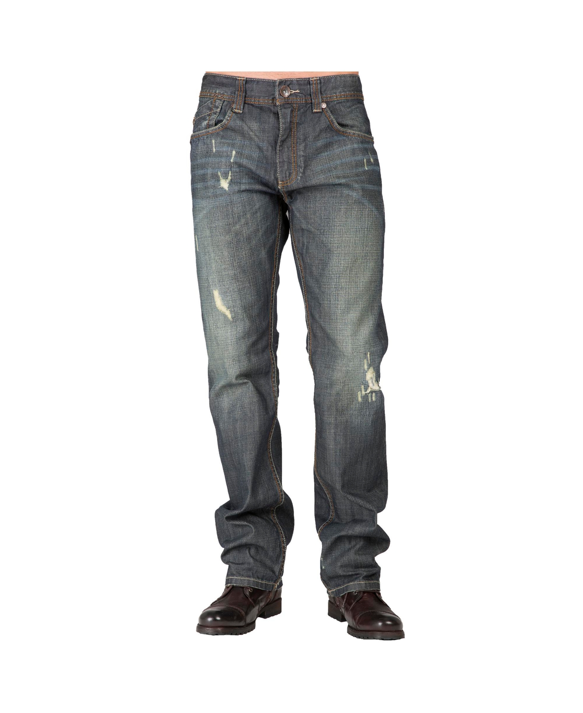 Men's Relaxed Straight Distressed Vintage like Tint & Whisker Denim Jeans - Dark blue