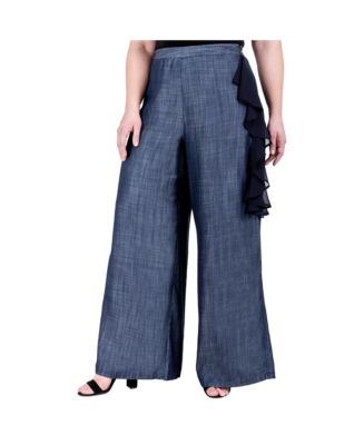 Women's Plus Size Tencel Side Seam Ruffle Palazzo Pants - Macy's