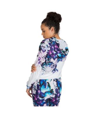 Women's Curvy Fit Active Zip-Up Floral Print Poly Tricot Hoodie