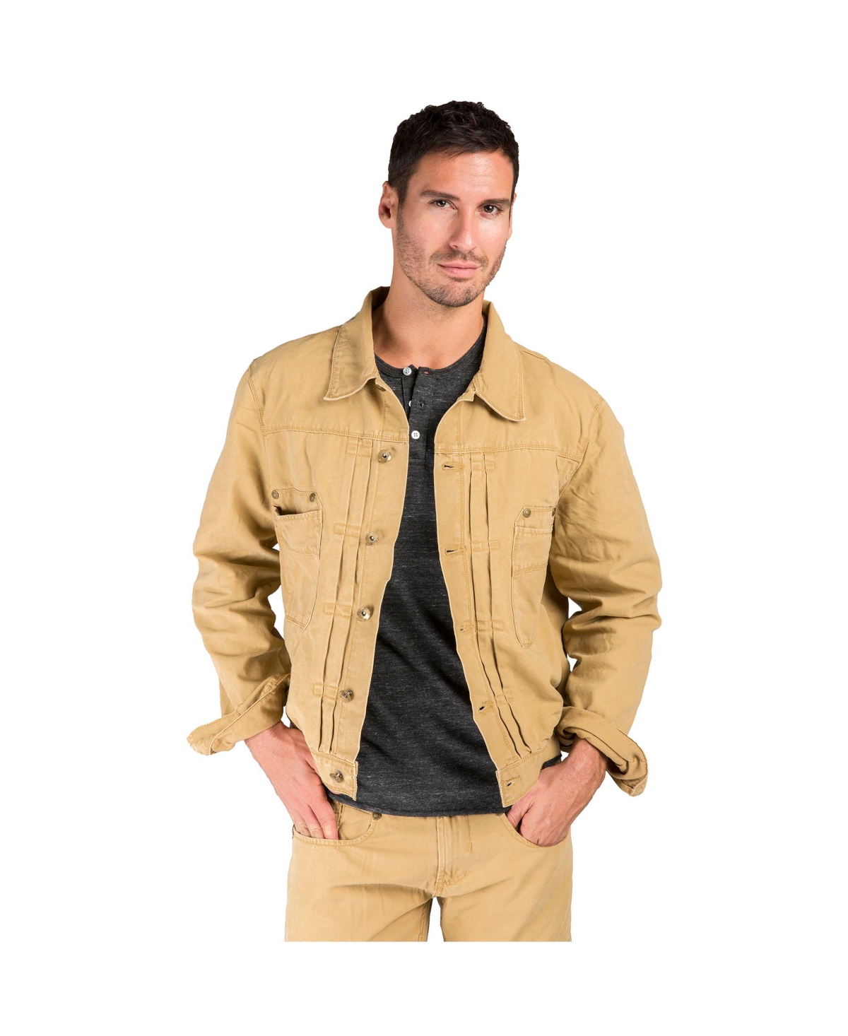 Men's Heavy Washed Canvas Trucker Jacket - Charcoal