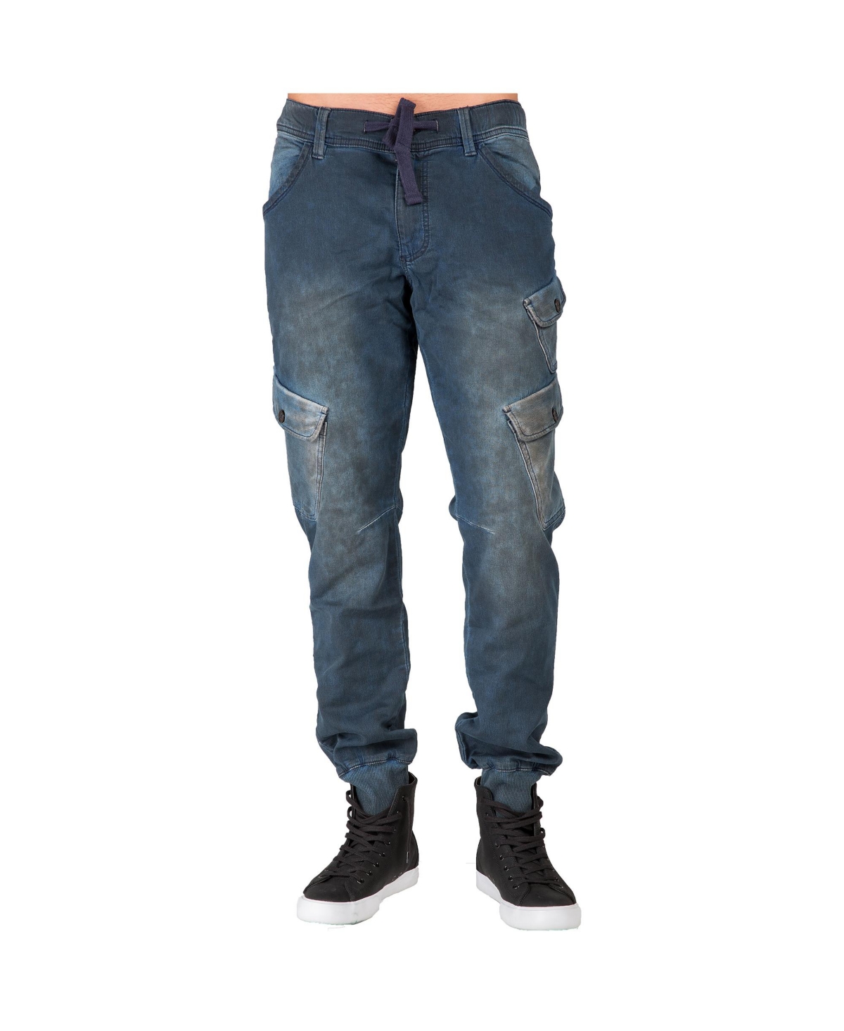 Men's Premium Knit Denim Jogger Jeans with Cargo Pockets - Ocean blue