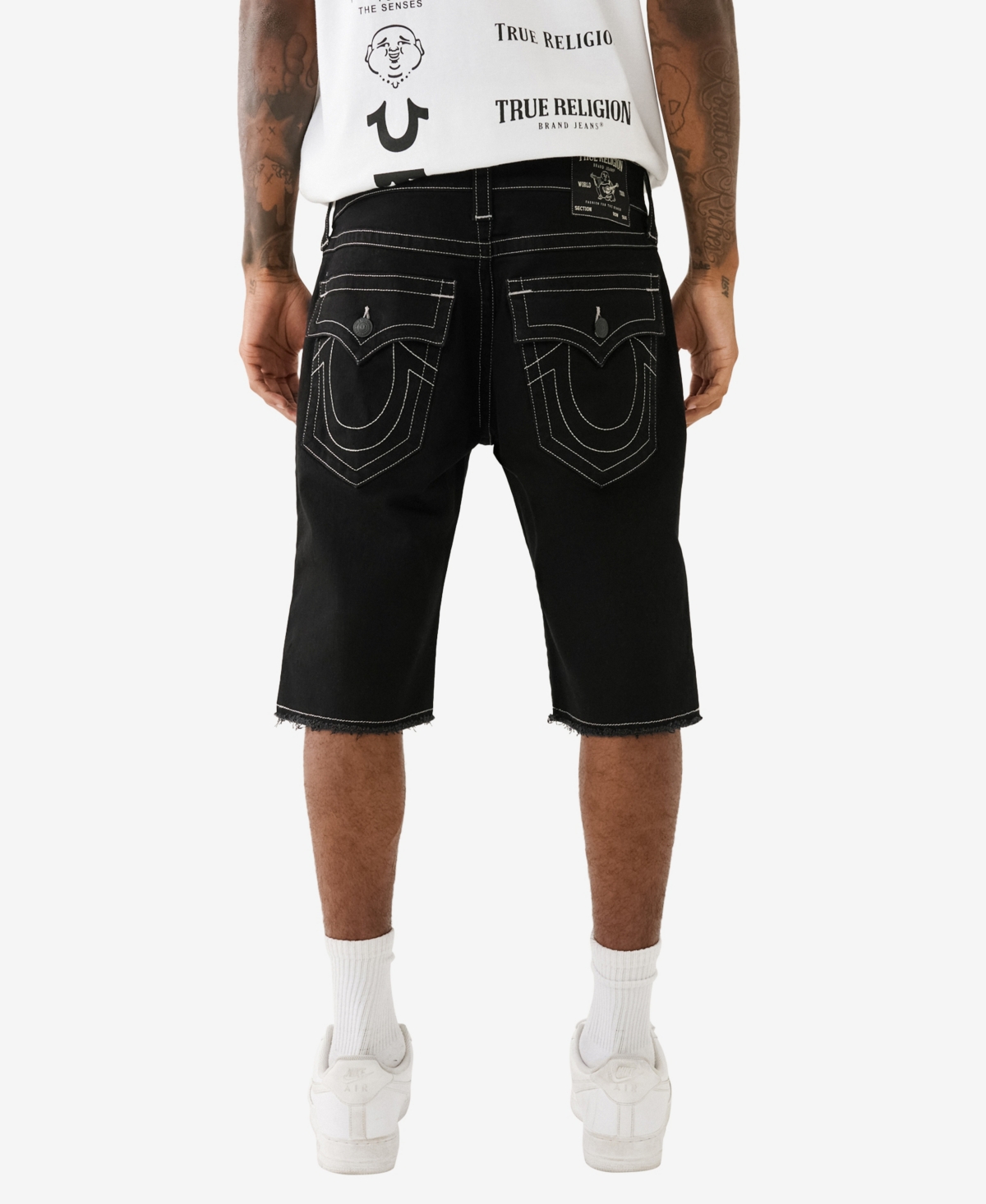 Shop True Religion Men's Ricky Fray Hem Shorts- 12" Inseam In Black Rinse