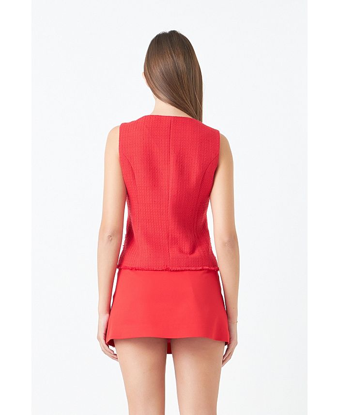 endless rose Women's Tweed Fringed Double Button Top Macy's