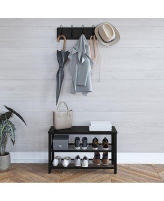 Solid Pine Wood 3-Tier Entryway Shoe Rack Bench With Metal Mesh Shelves, For Entryway, Mudroom, Or Bedroom, And More!