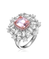 Sterling Silver White Gold Plated with Square Morganite and Cubic Zirconia's Petals Flower Ring - Pink