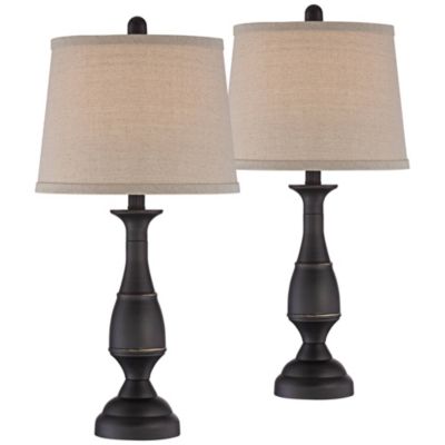 Ben Rustic Farmhouse Table Lamps 25" High Set of 2 Dark Bronze Metal Beige Linen Drum Shade for Bedroom Living Room Bedside Nightstand