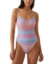 Lucky Brand Women's Golden Wave Textured Plunging Lace-Up Swimsuit - Macy's