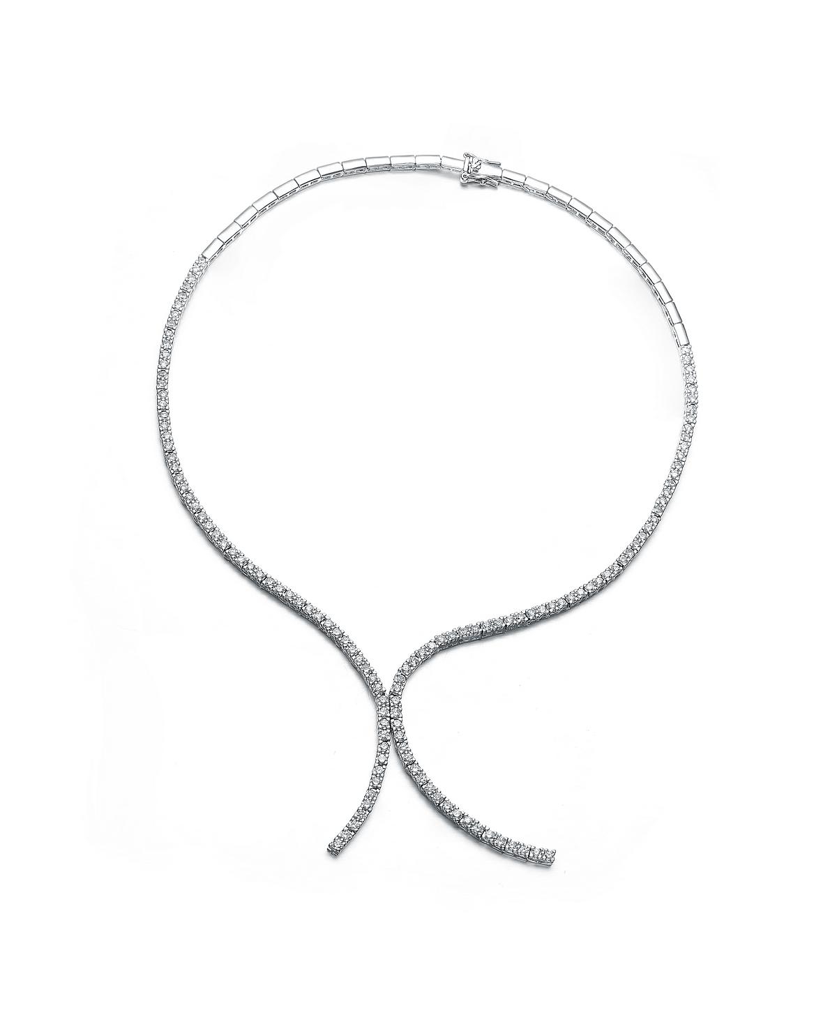 Sterling Silver White Gold Plated Cubic Zirconia Double Tennis Necklace - Silver