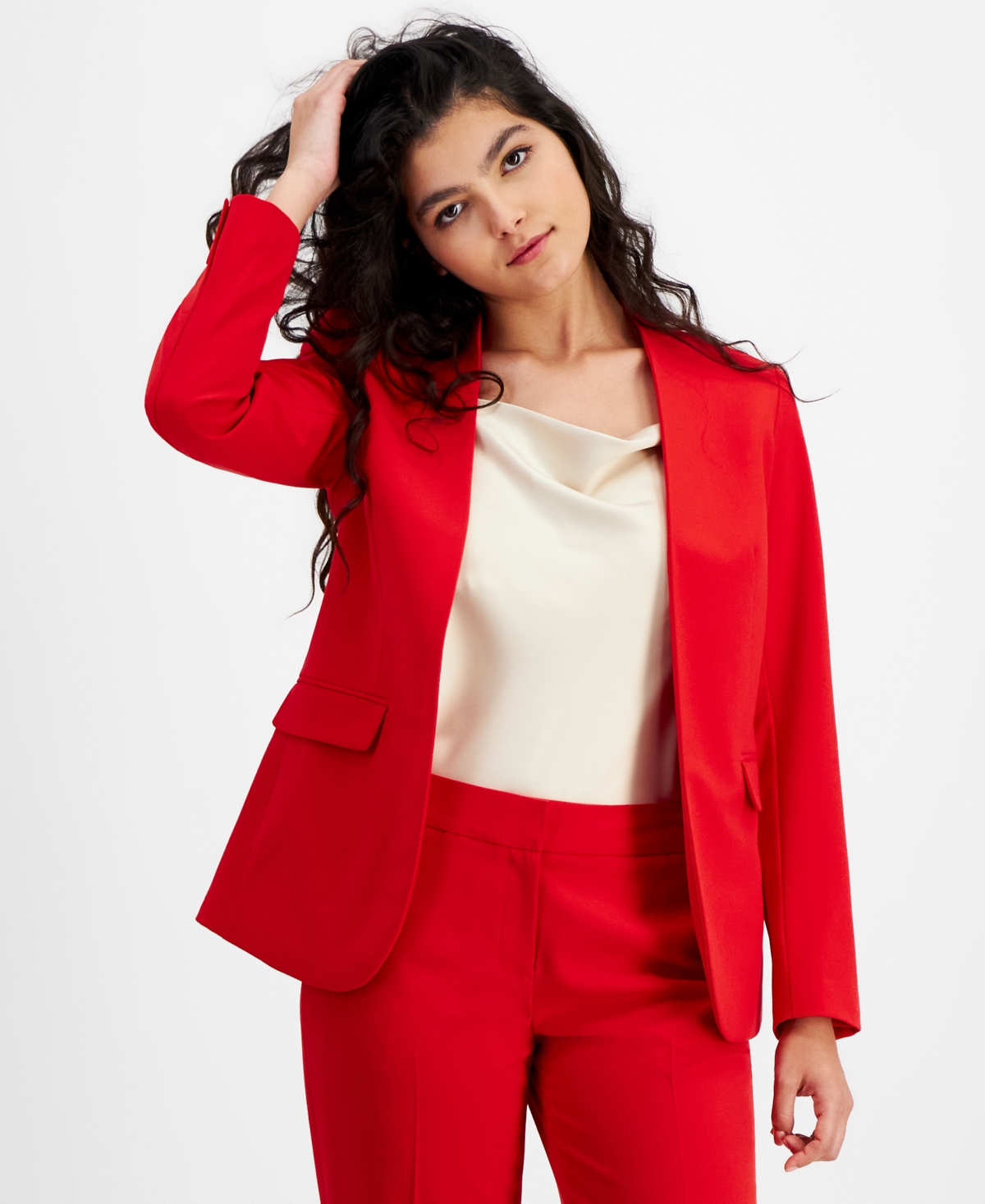 Bar Iii Women's Collarless Open-front Blazer, Created For Macy's In Salsa Red