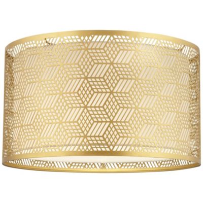 Gold Finish Laser Cut Metal Large Drum Lamp Shade 17" Top x 17" Bottom x 10" High (Spider) Replacement - Spring crest