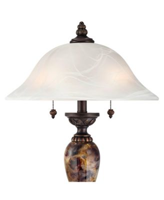 Mulholland Traditional Vintage like  Table Lamp 27" Tall Aged Bronze Faux Marble White Alabaster Glass Dome Shade for Living Room Bedroom House Bedside Nightstand Home Office Family - Kathy Ireland