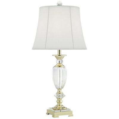 Traditional Table Lamp 31" Tall Faceted Crystal and Brass Bell Fabric Shade for Living Room Family Bedroom Bedside
