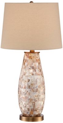 Kylie Cottage Table Lamp 26 1/2" High Mother of Pearl Tile Vase Beige Drum Shade for Bedroom Living Room Bedside Nightstand Office Kids