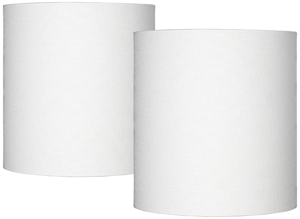 Springcrest Set Of 2 Hardback Tall Drum Lamp Shades White Medium 14" Top X 14" Bottom X 15" High Spider With Rep