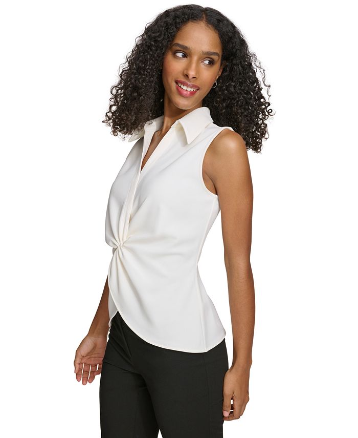 Calvin Klein Petite Scuba Crepe Collared TwistFront Top Macy's