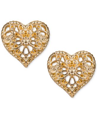 Patricia Nash - Gold-Tone Filigree Heart Stud Earrings