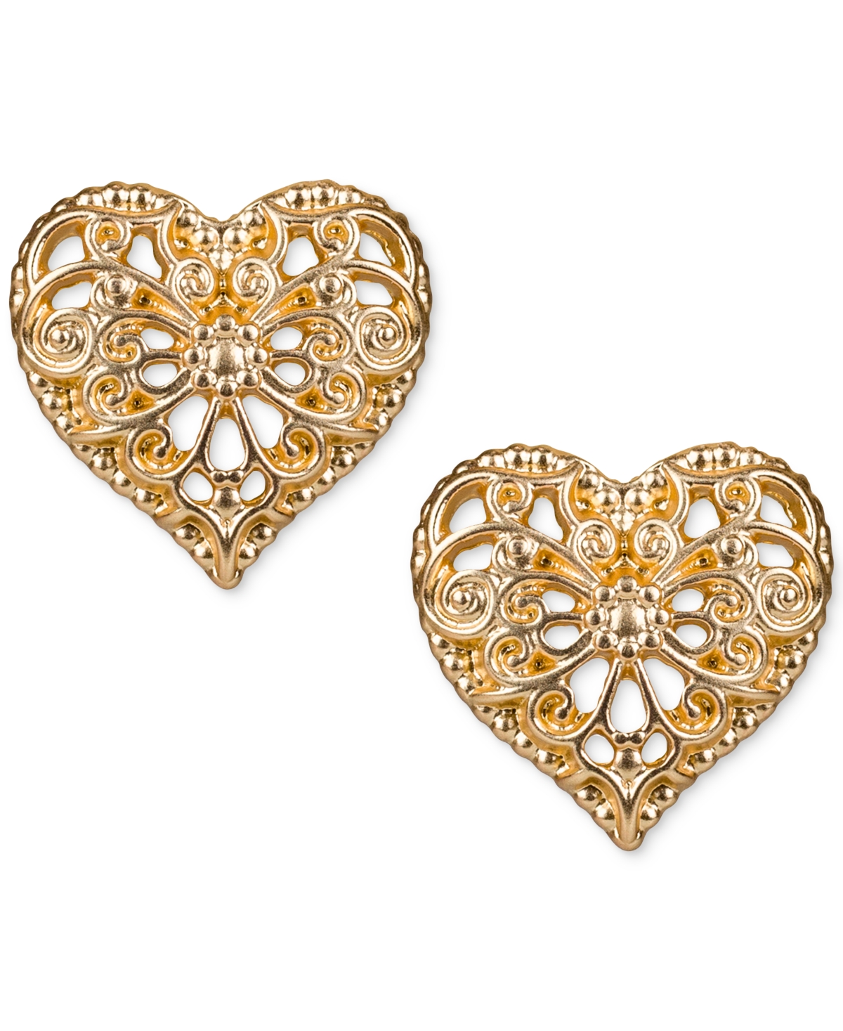 Gold-Tone Filigree Heart Stud Earrings - Egyptian Gold