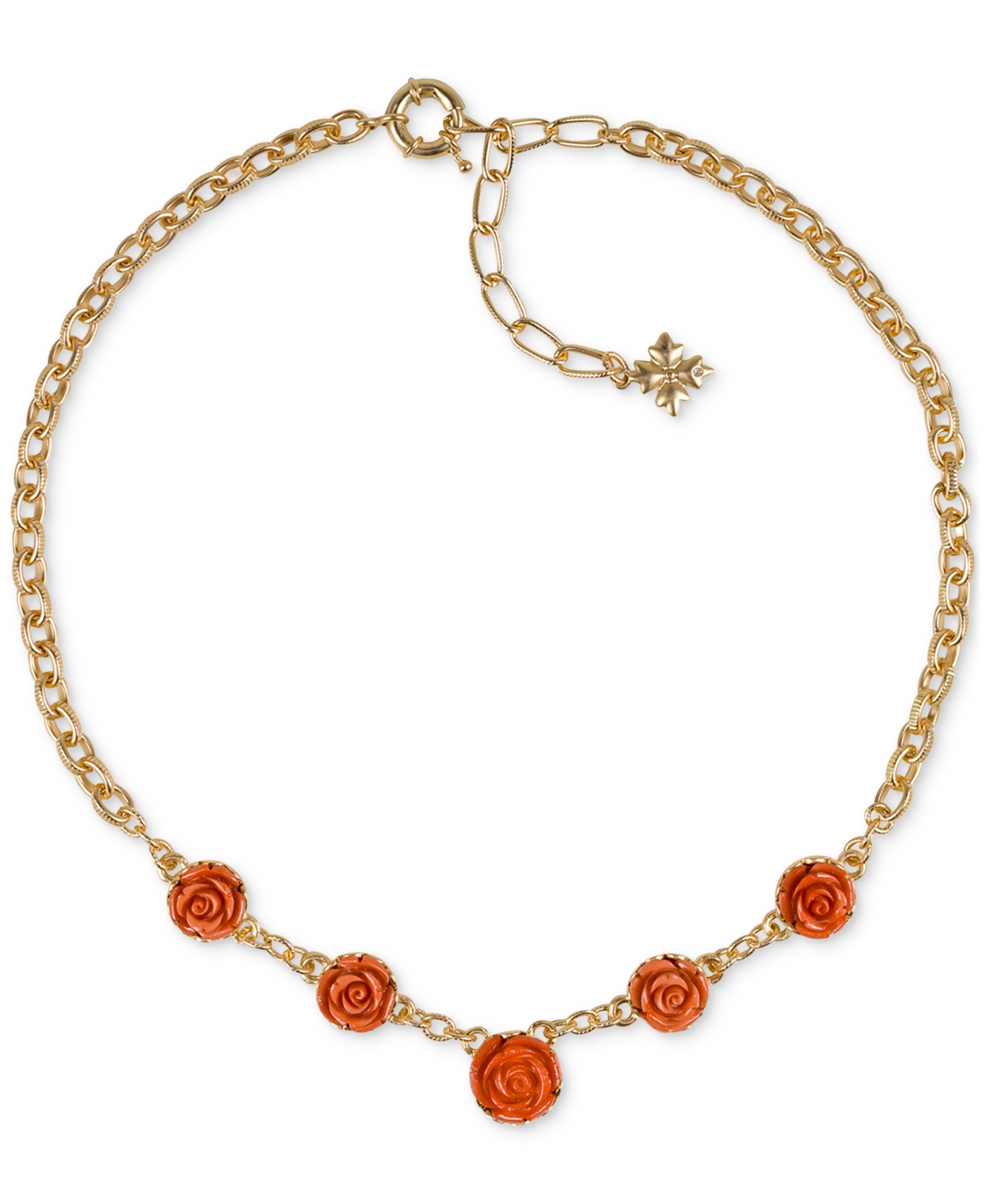 Patricia Nash Gold-tone Carved Rose Statement Necklace, 17" + 3" Extender In Egyptian Gold,pink