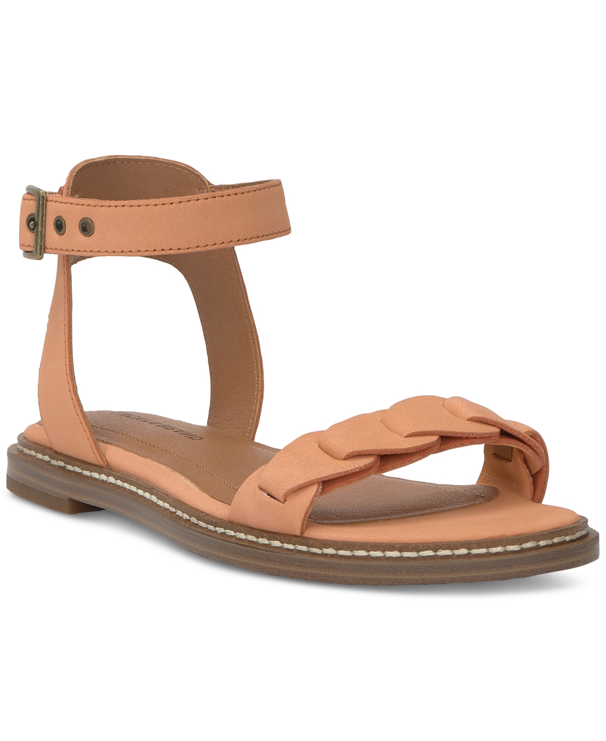 Shop Lucky Brand Women's Kyndall Ankle-strap Flat Sandals In Tangerine Nubuck Leather