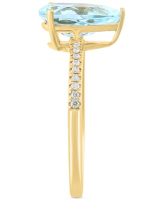 EFFY&reg; Aquamarine (1-1/2 ct. t.w.) & Diamond (1/20 ct. t.w.) Pear Ring in 14k Gold