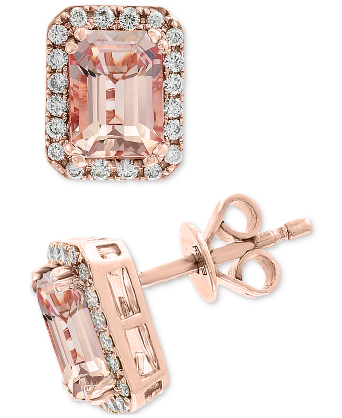 Shop Effy Collection Effy Morganite (1-7/8 Ct. T.w.) & Diamond (1/4 Ct. T.w.) Halo Stud Earrings In 14k Rose Gold