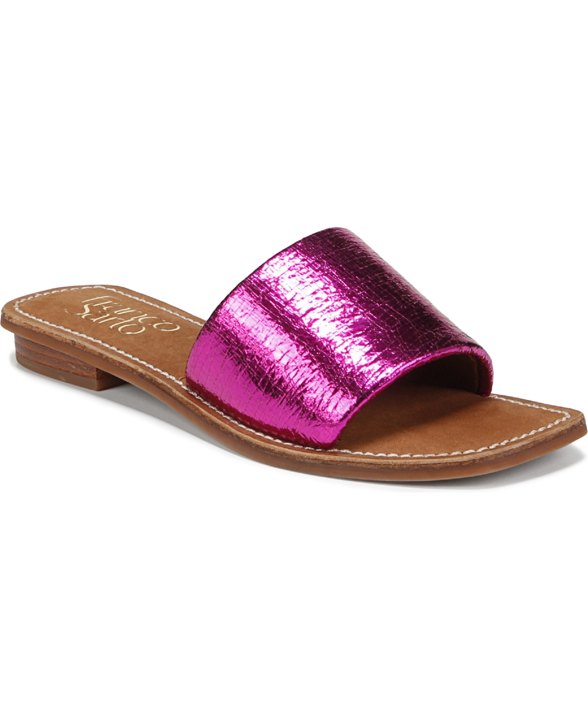 Shop Franco Sarto Women's Tina Slide Sandals In Metallic Pink Cracked Leather