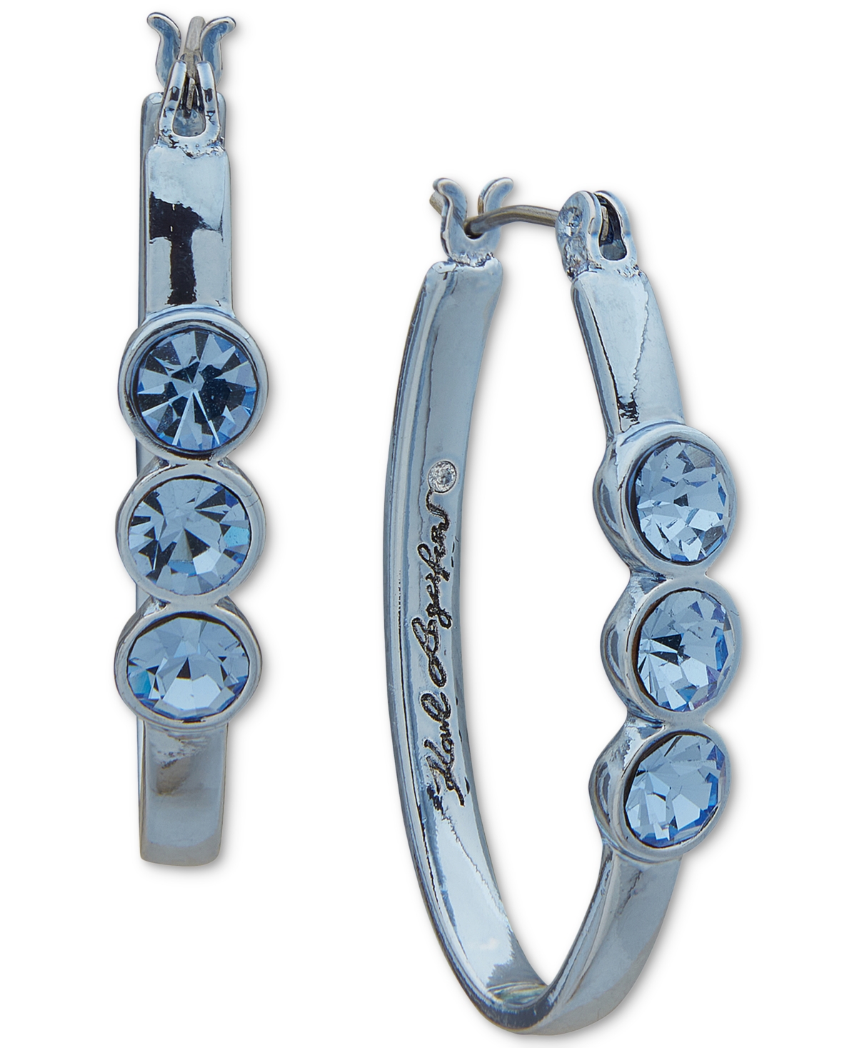 Shop Karl Lagerfeld Blue-tone Crystal Oval Hoop Earrings