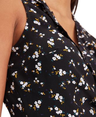 Women's Floral-Print Cropped Ruffled Top