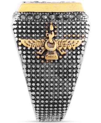 Men's Black Crystal Square Cluster Ring in Stainless Steel & Gold-Tone Ion-Plate