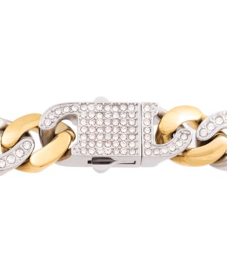 Men's Crystal Curb Link Bracelet in Stainless Steel & Gold-Tone Ion-Plate