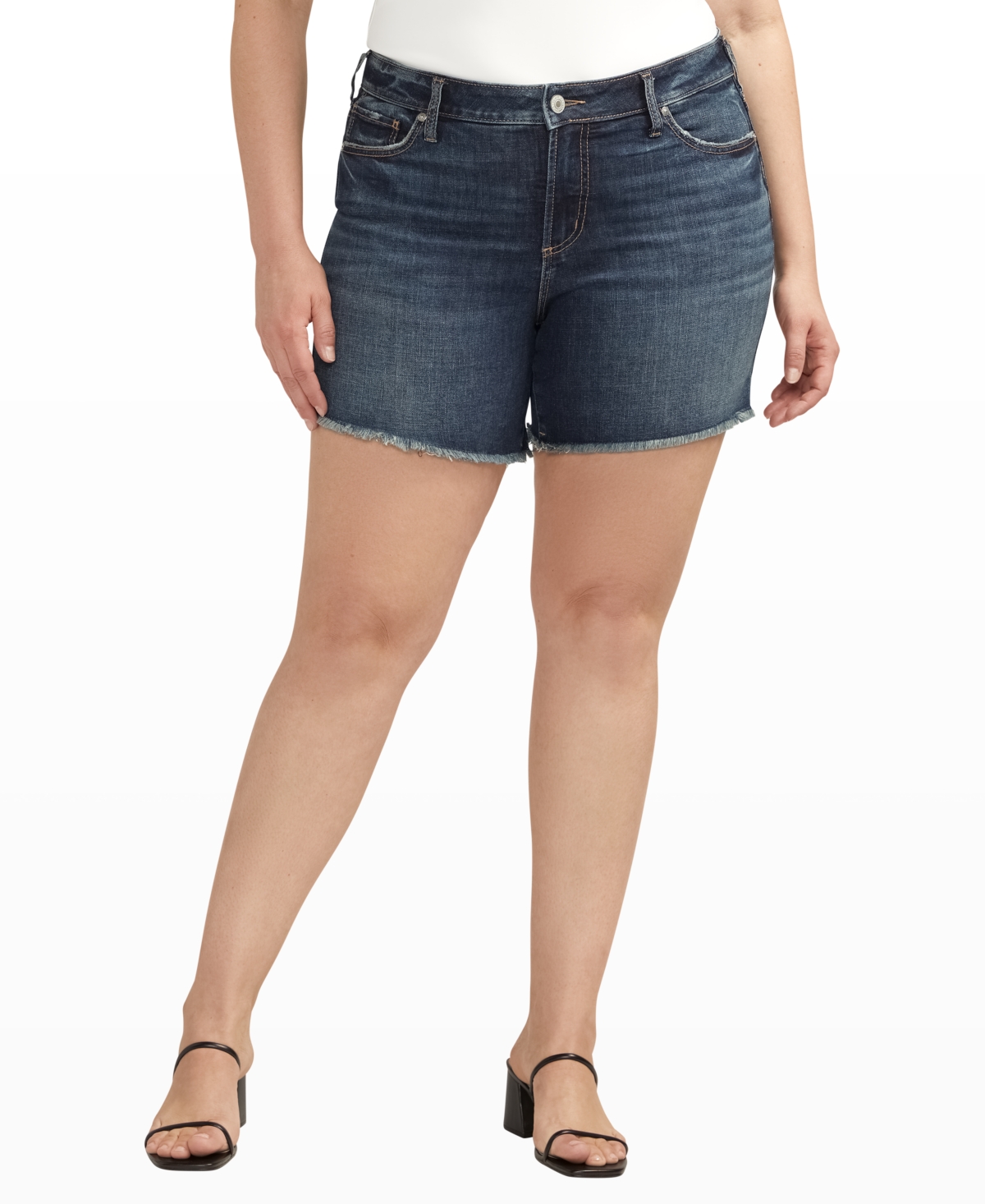 Shop Silver Jeans Co. Plus Size Suki Luxe Stretch Mid Rise Curvy Fit Short In Indigo