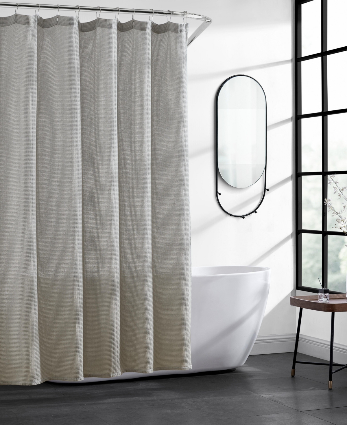Kenneth Cole Reaction Waffle Shower Curtain, 72" X 70" In Pebble Grey