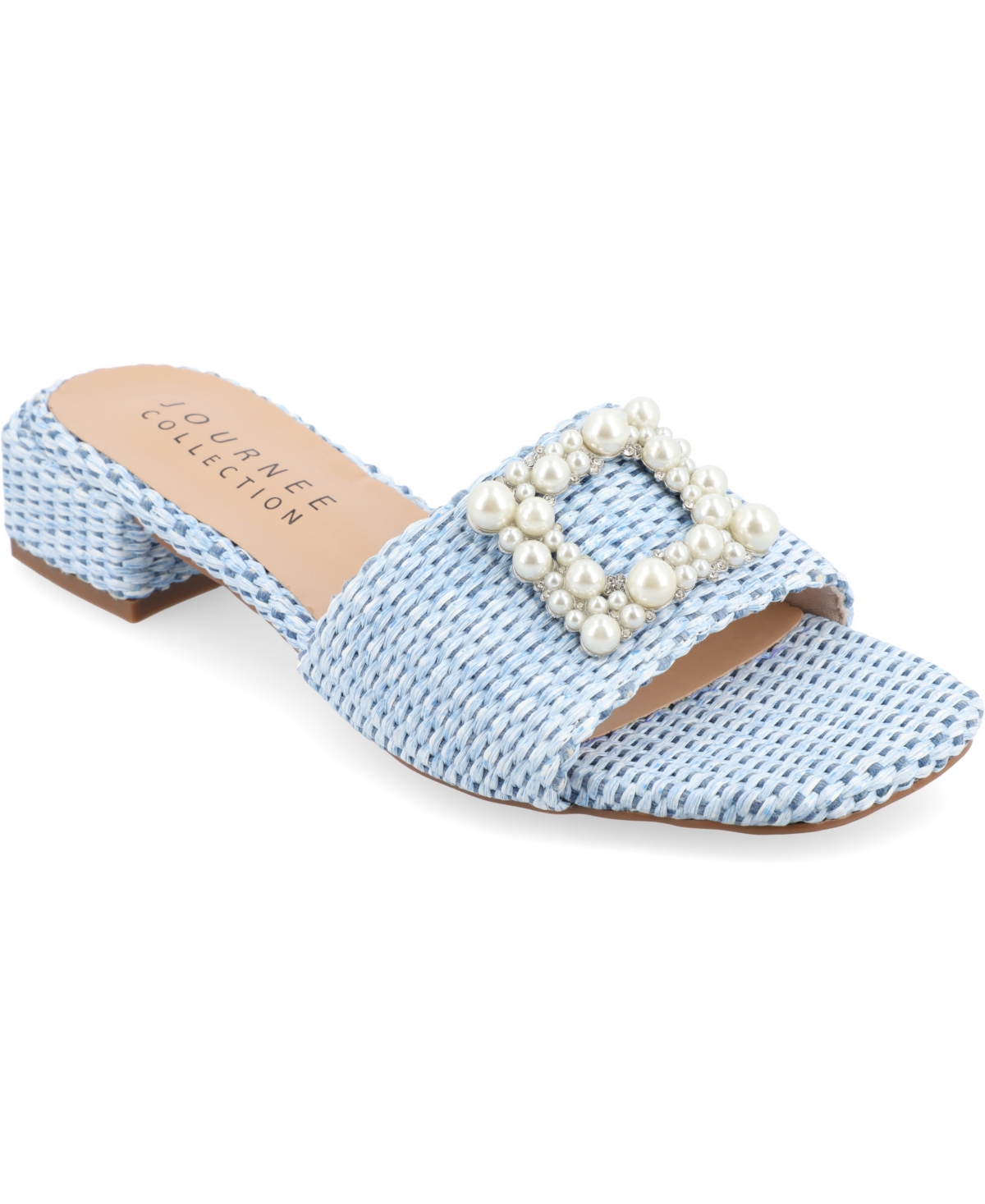JOURNEE COLLECTION WOMEN'S JUSTINA ORNAMENTED RAFFIA SLIDE SANDALS 