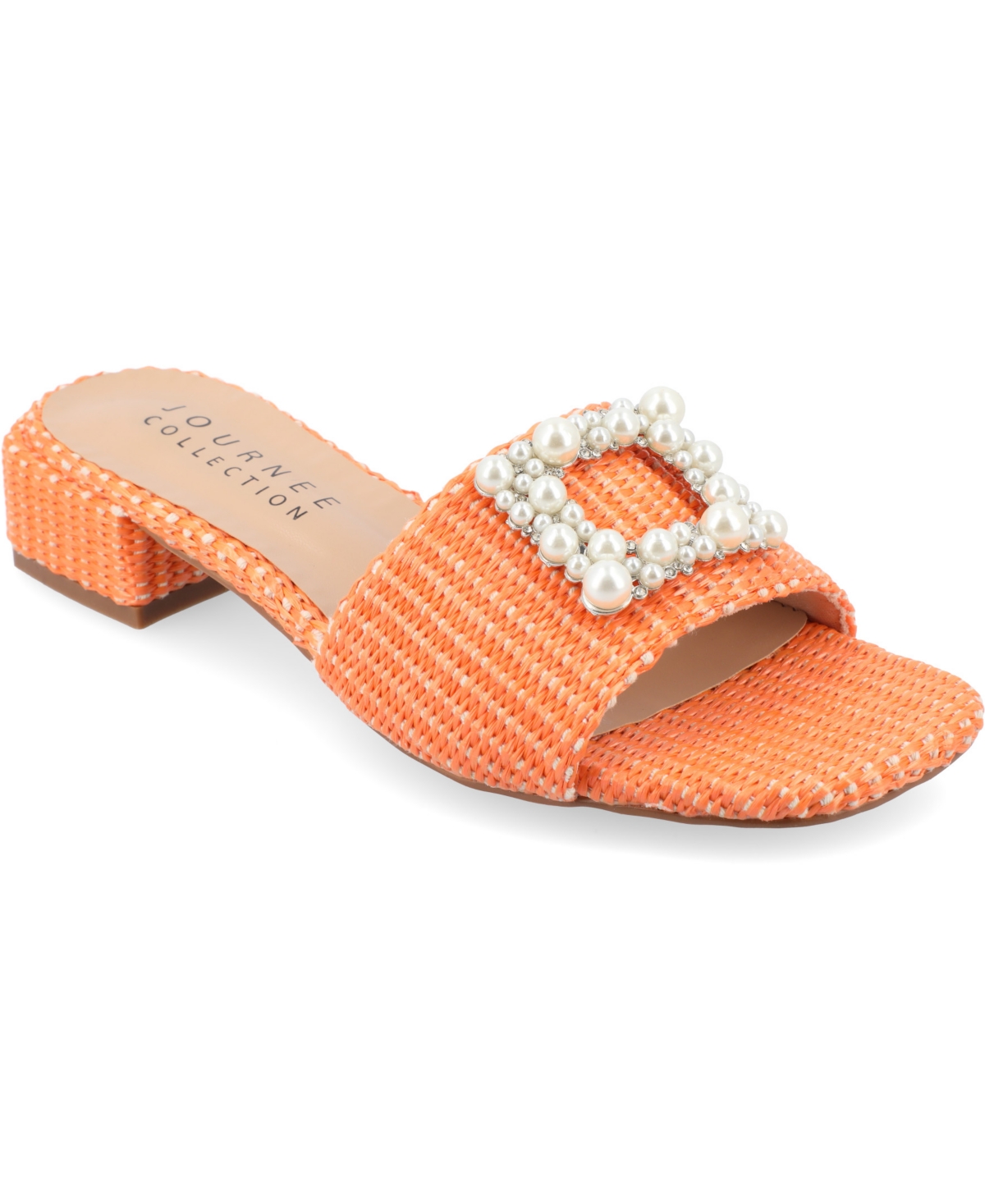 Journee Collection Justina Embellished Raffia Slide Sandal In Orange