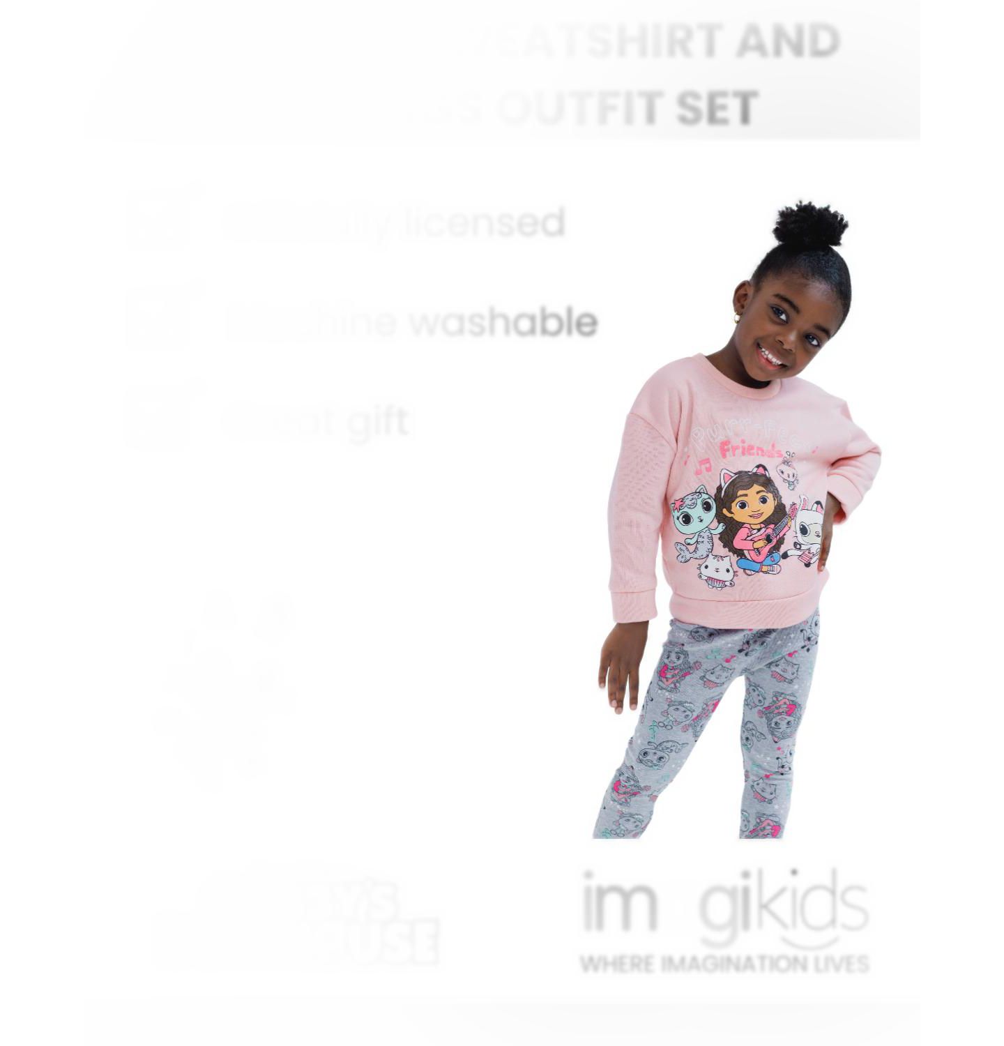 Комплекты Gabby's Dollhouse Dreamworks Pullover Fleece Sweatshirt and Leggings Outfit Set для девочек-малышей, цвет: Серый / Розовый — фото 8
